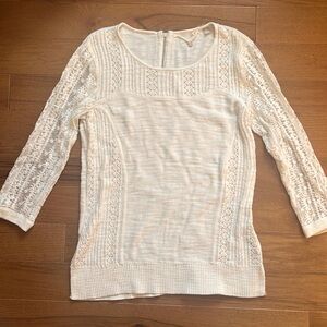 Anthropologie Knitted & Knotted Lace Sleeve Sweater